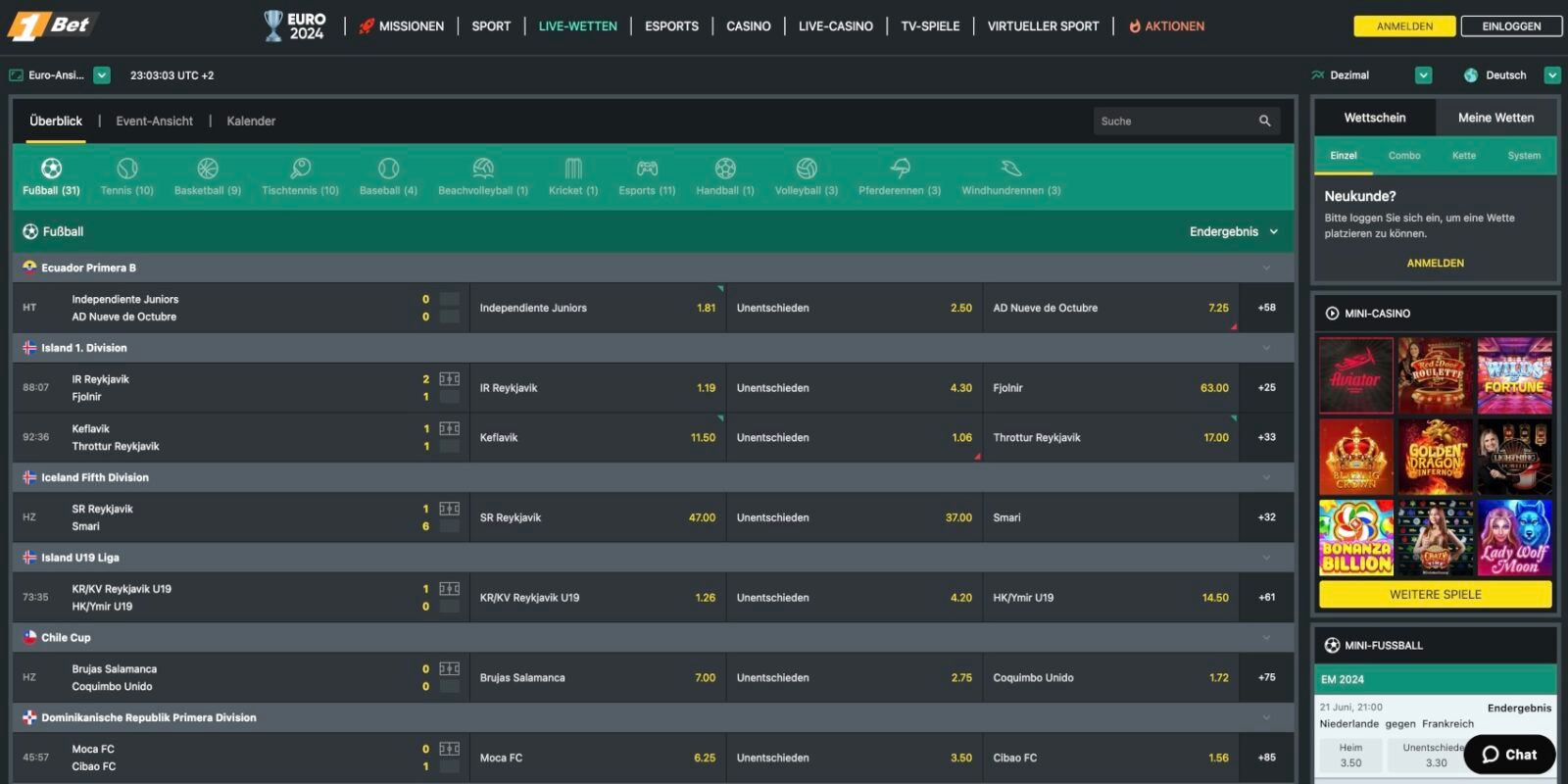 1Bet Live-Wetten