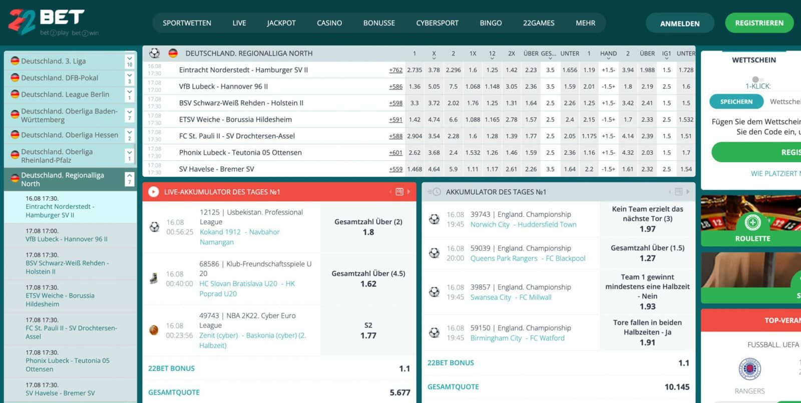 22Bet Regionalliga Wetten