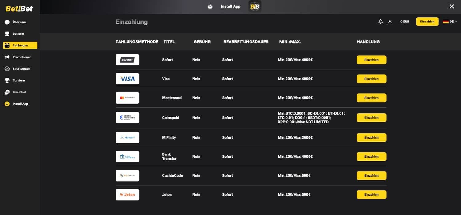 Betibet Zahlungen
