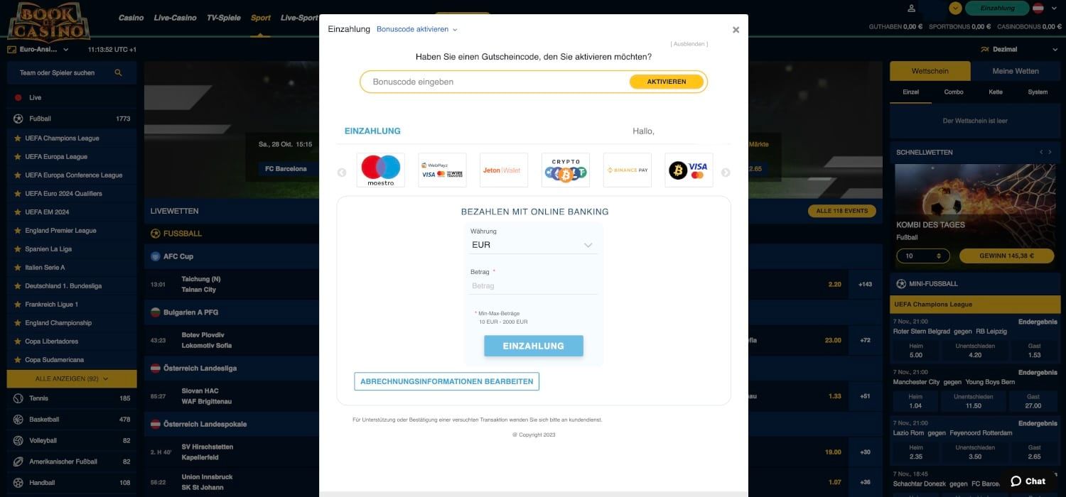 BookOfCasino Sportwetten Zahlungen