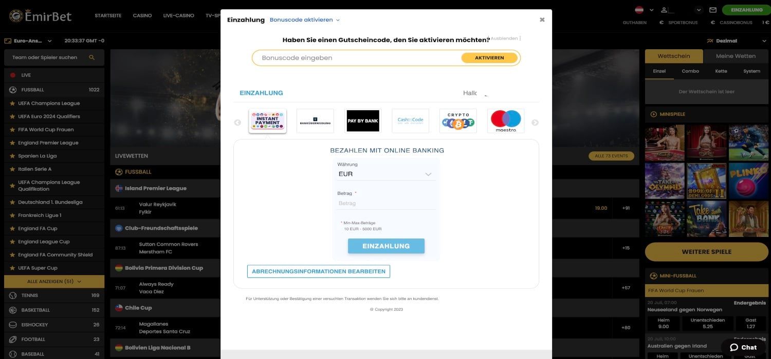EmirBet Zahlungen