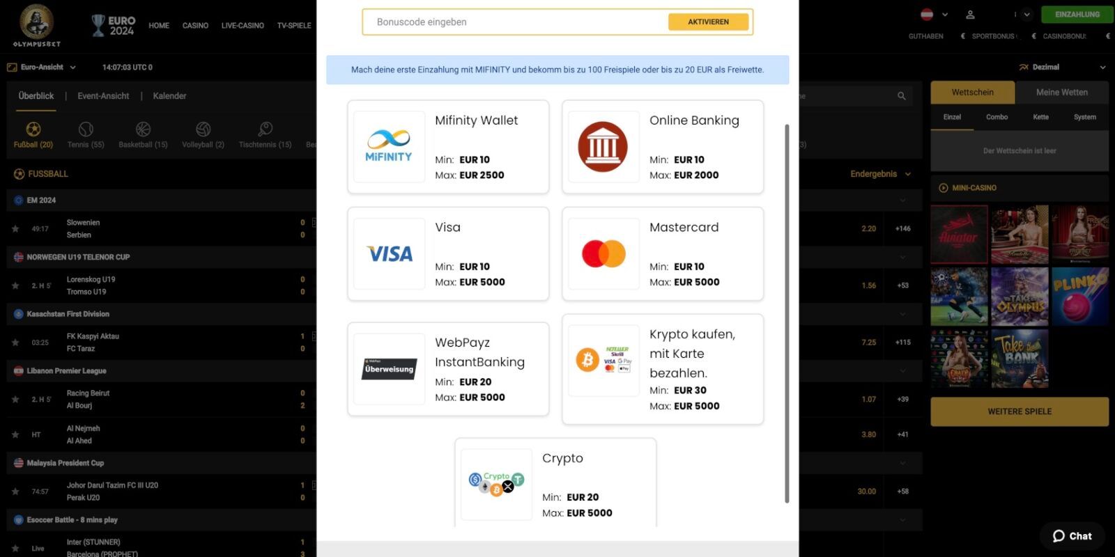Olympusbet Einzahlen