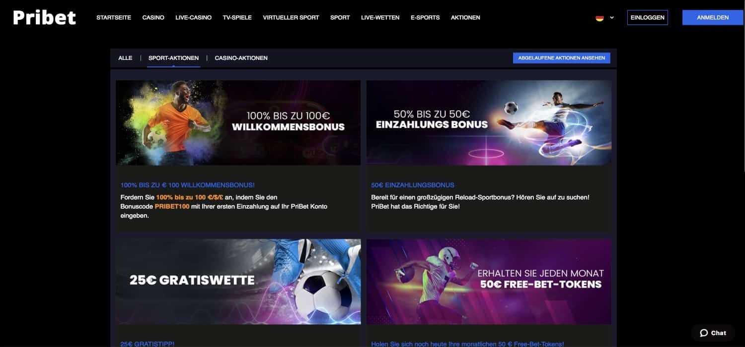 Pribet Sportwetten Bonus Aktionen