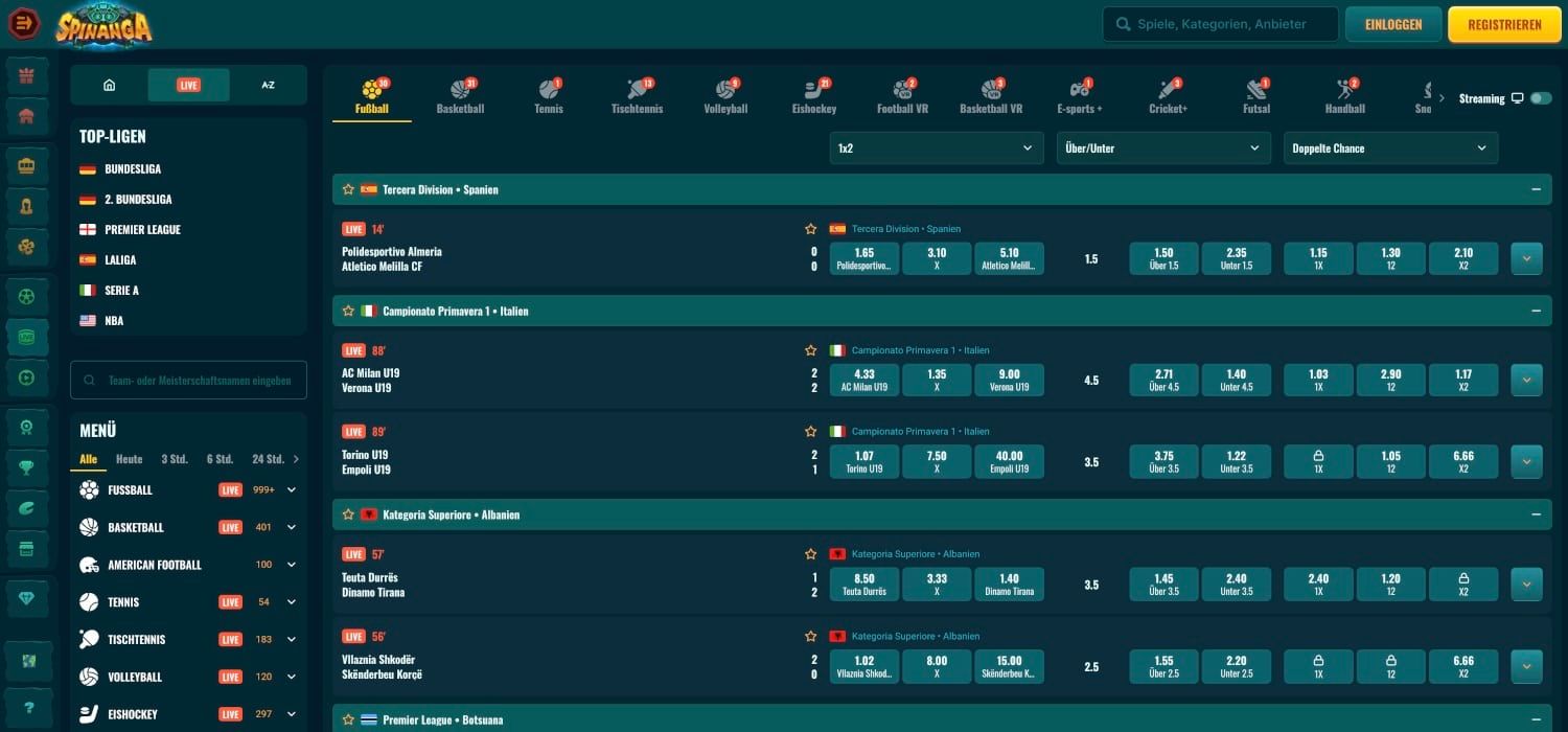 Spinanga Live Wetten