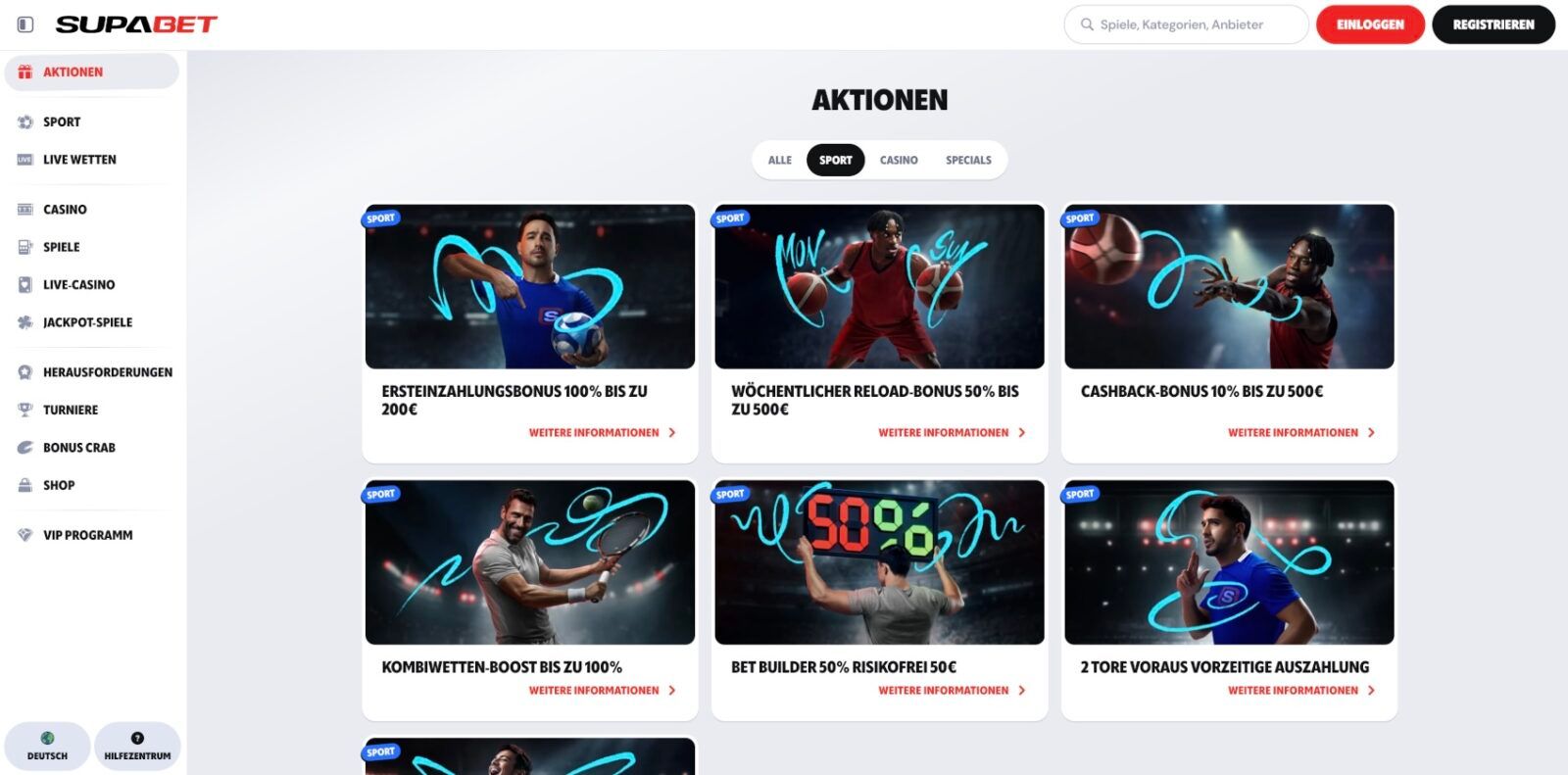 SupaBet Sportwetten Aktionen
