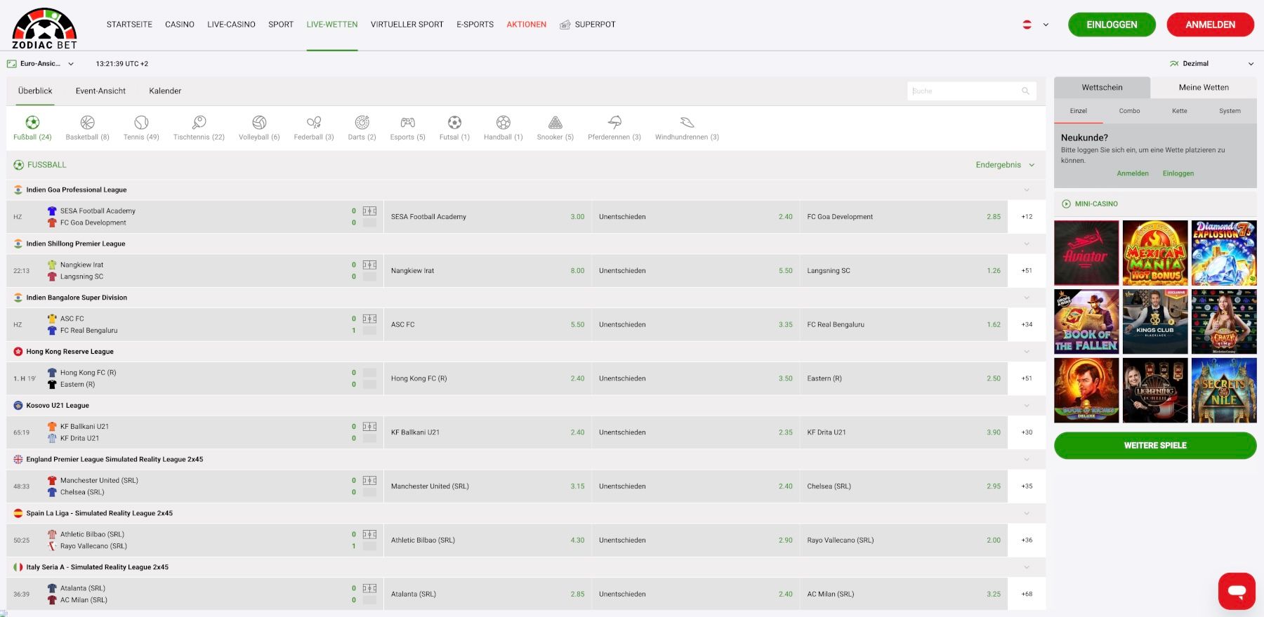 ZodiacBet Live-Wetten